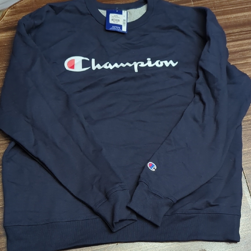 Champion Blue Crewneck Sweater with Iconic Logo